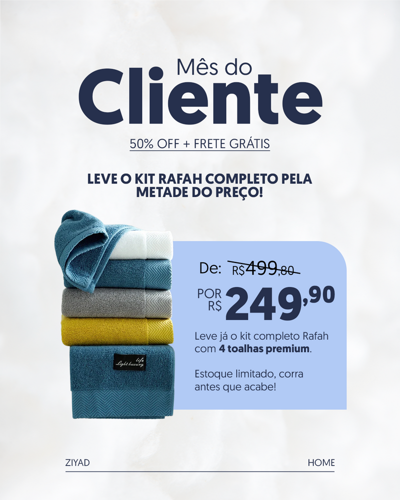 Kit Completo Raffah - 2 toalhas de Banho, 1 de Rosto e 1 de Piso Residêncial Branca