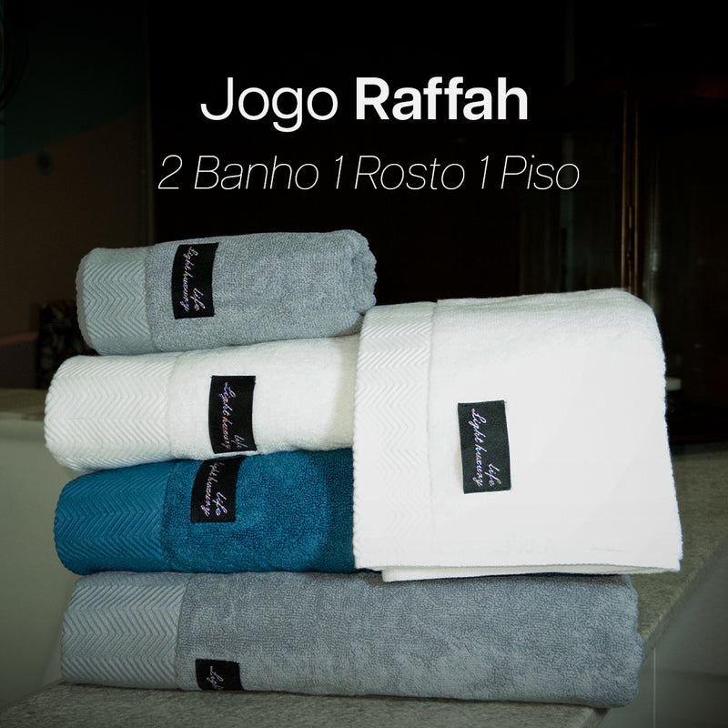 Kit Completo Raffah - 2 toalhas de Banho, 1 de Rosto e 1 de Piso Residêncial Branca
